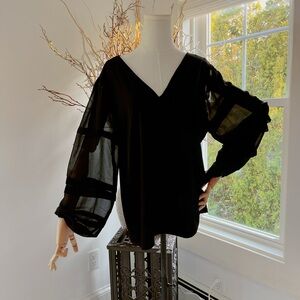 NWOT CALVIN KLEIN LONG, SHEER, PUFF SLEEVED TOP🖤